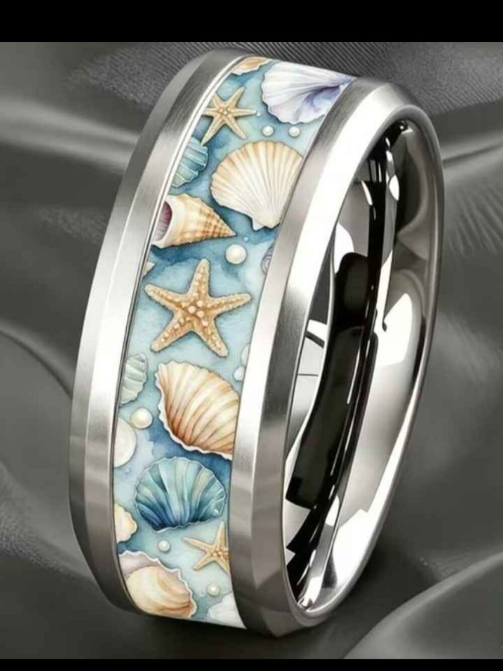 Seashell Motif Blue Titanium Ring - Women's Jewelry Size 9